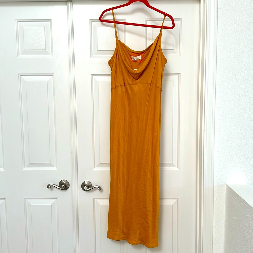 NWT Saffron Gold Slip Dress Petite XSP Bias Cut Summer Mini
